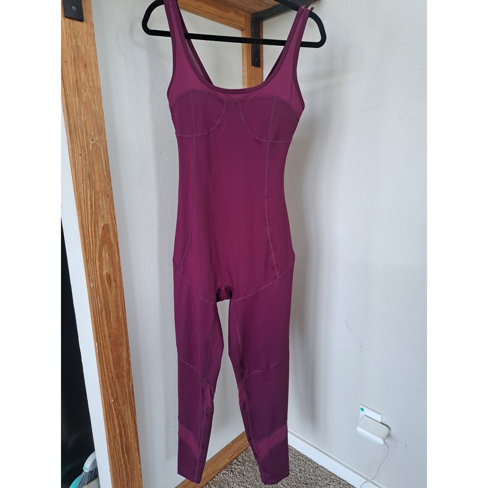 Nova Sport Womens Plum Purple Crisscross Back Mesh Active Jumpsuit L ZDNVSP1261